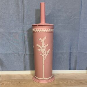 Vintage Fesco Pink Plastic toilette brush   holder Wedgwood Style, 1960s USA